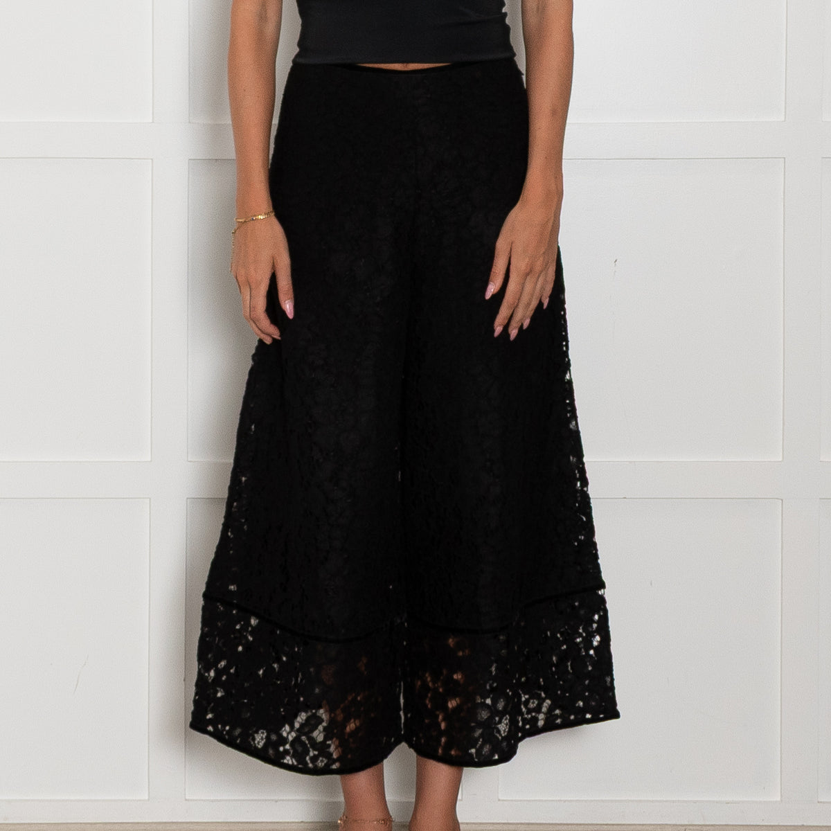 See By Chloe Black Broderie Anglaise Flare Trousers