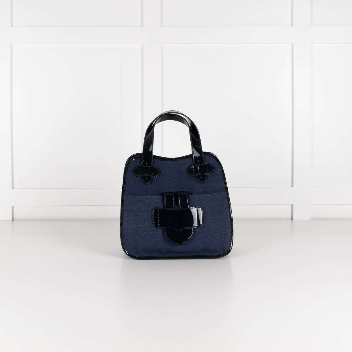 Tila March Navy Bag with Patent Trim