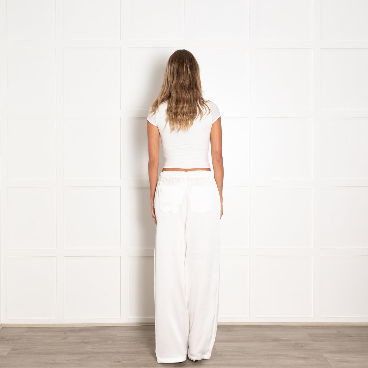 Cult Gaia White Textured Wide Leg Trousers