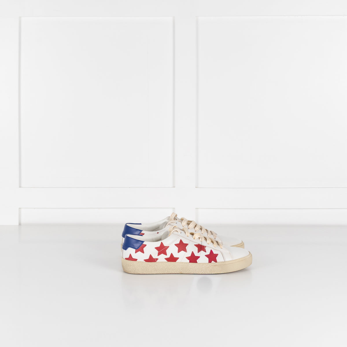 Saint Laurent White Red Stars Court Trainers