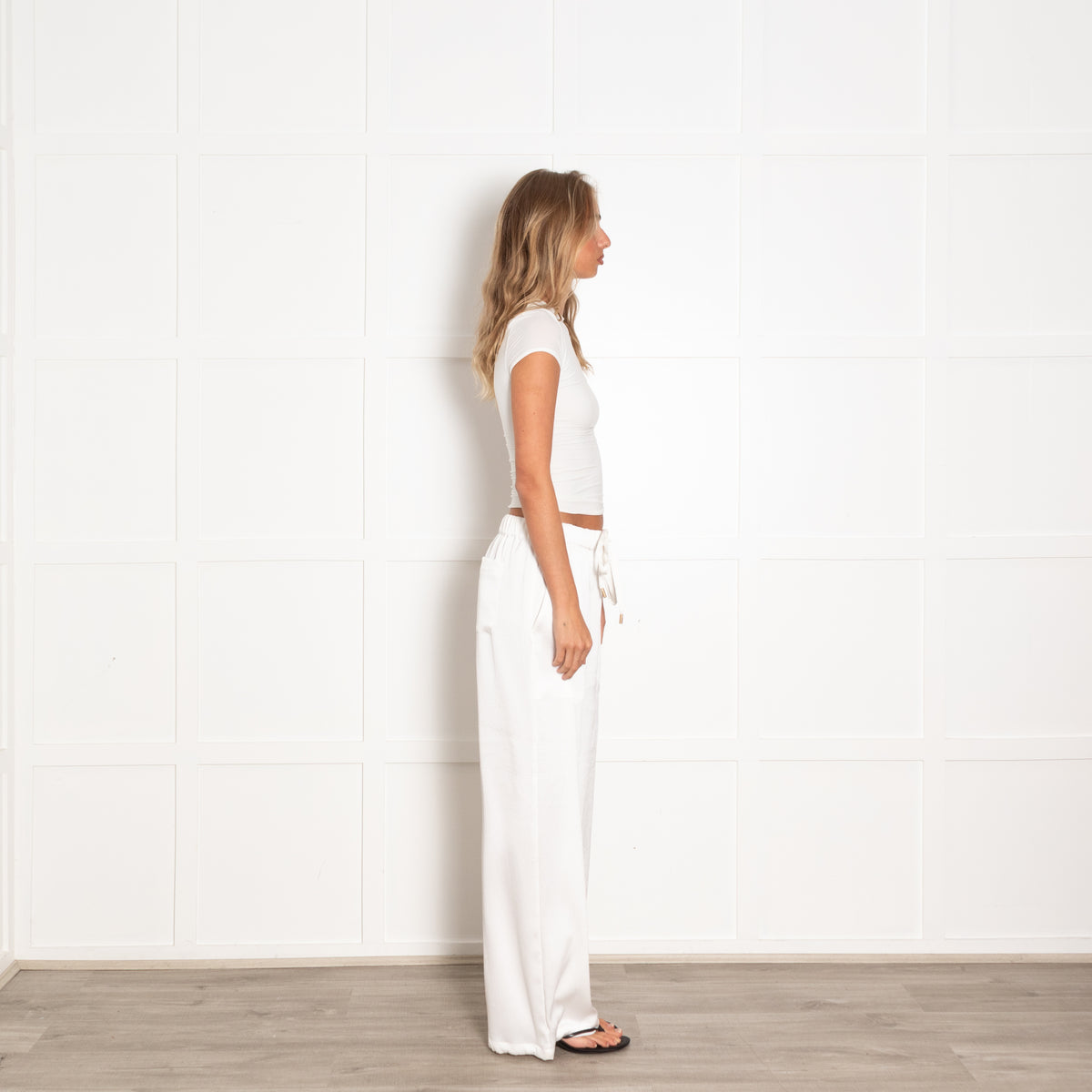 Cult Gaia White Textured Wide Leg Trousers