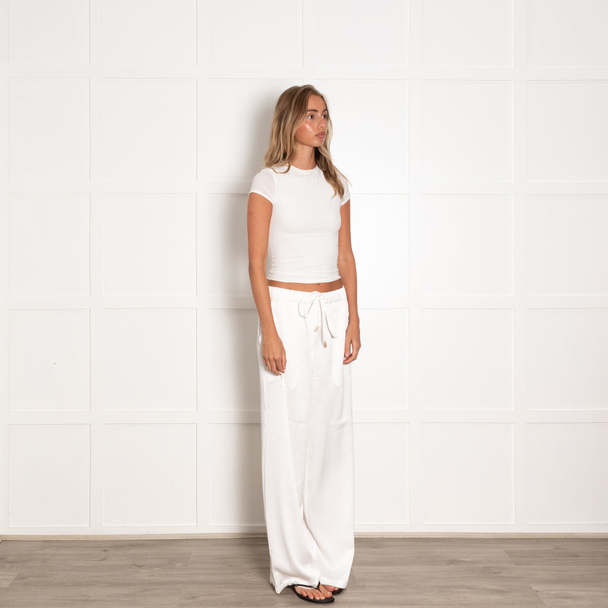 Cult Gaia White Textured Wide Leg Trousers