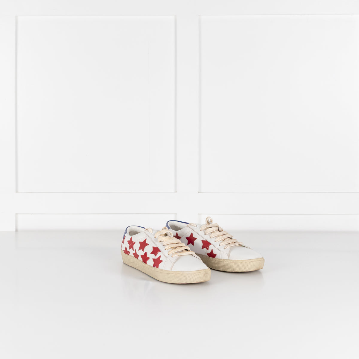 Saint Laurent White Red Stars Court Trainers