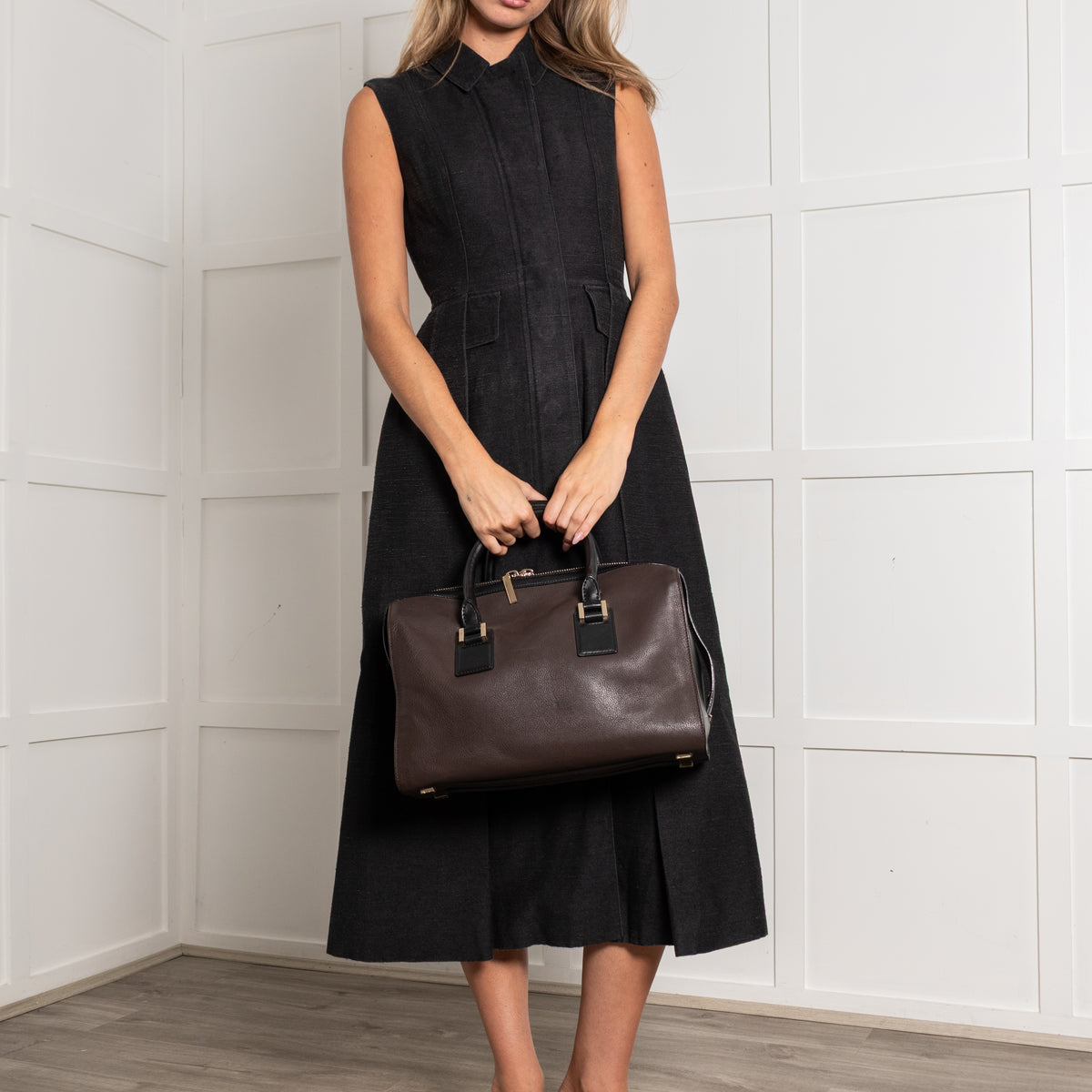 Victoria Beckham Number Brown Tote With Black Handles