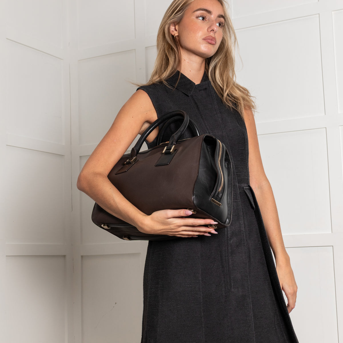 Victoria Beckham Number Brown Tote With Black Handles