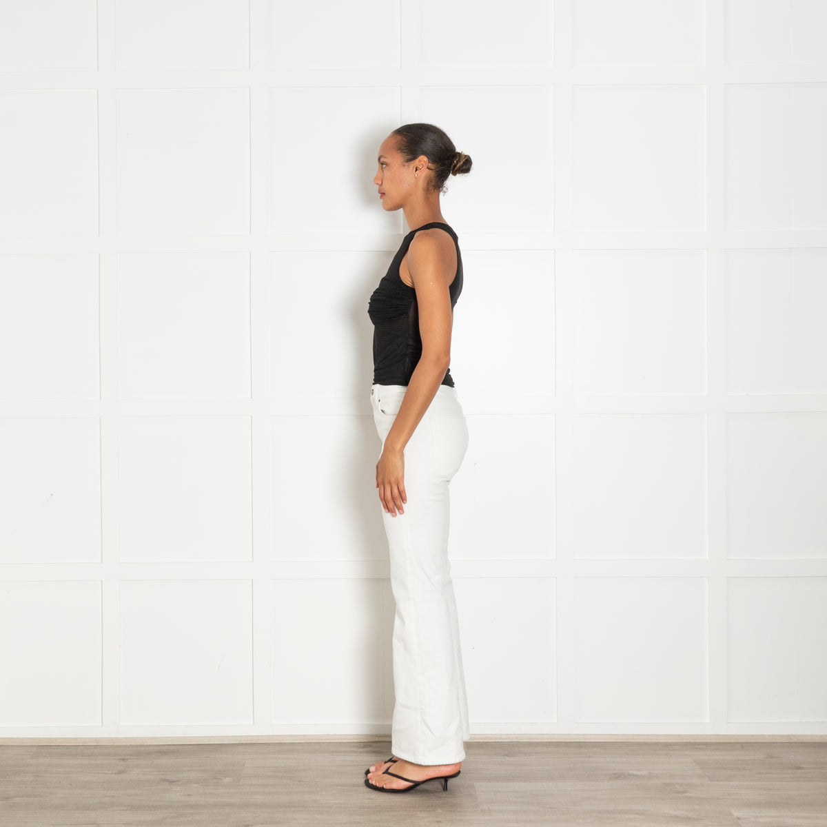 Reformation Black Sheer Tank Top With Ruched Chest Detail