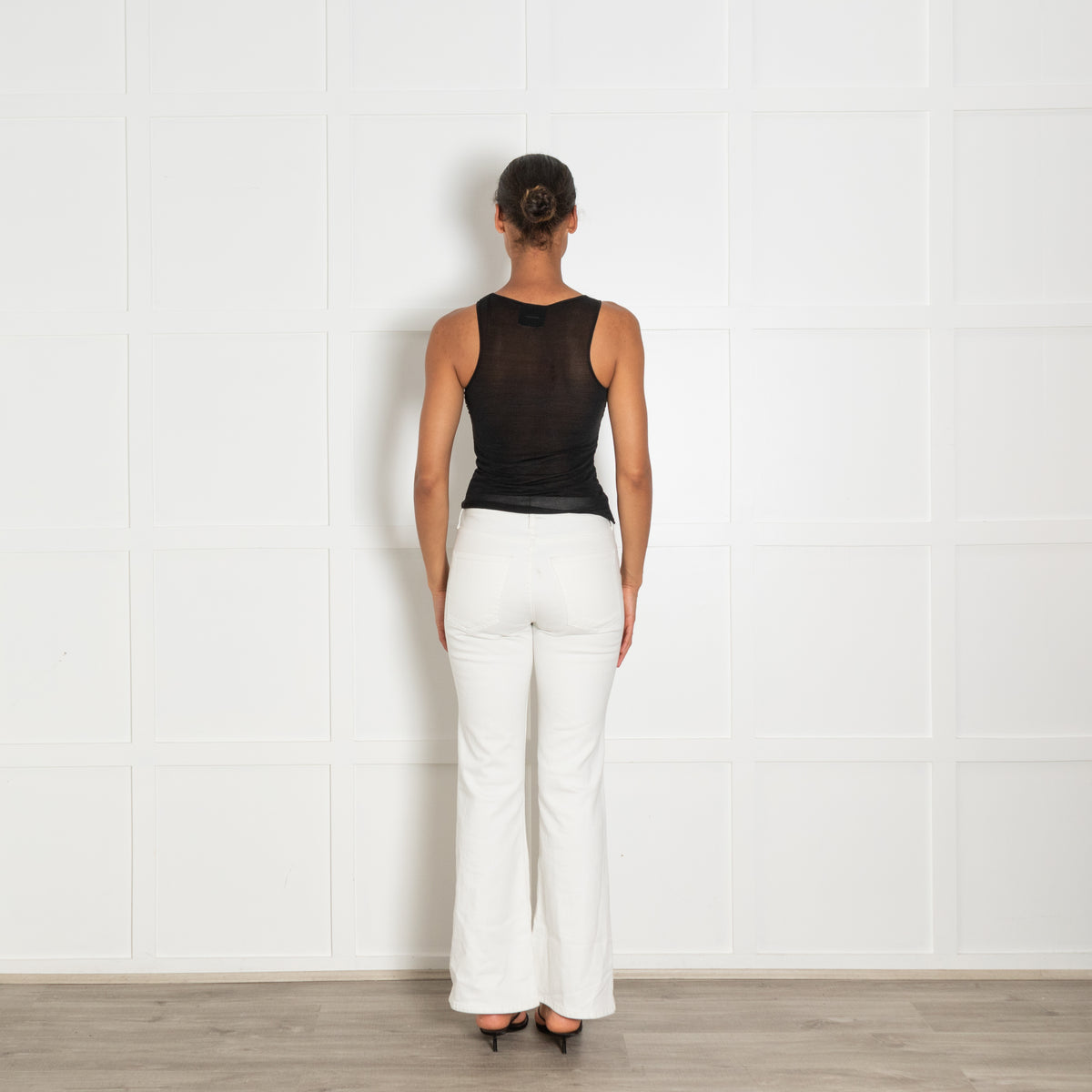 Reformation Black Sheer Tank Top With Ruched Chest Detail