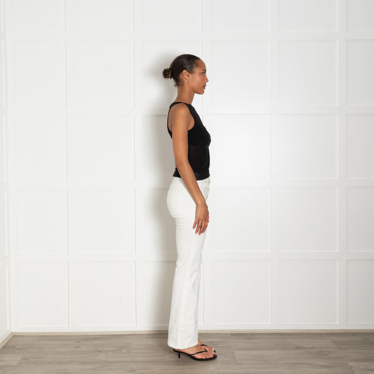 Reformation Black Sheer Tank Top With Ruched Chest Detail