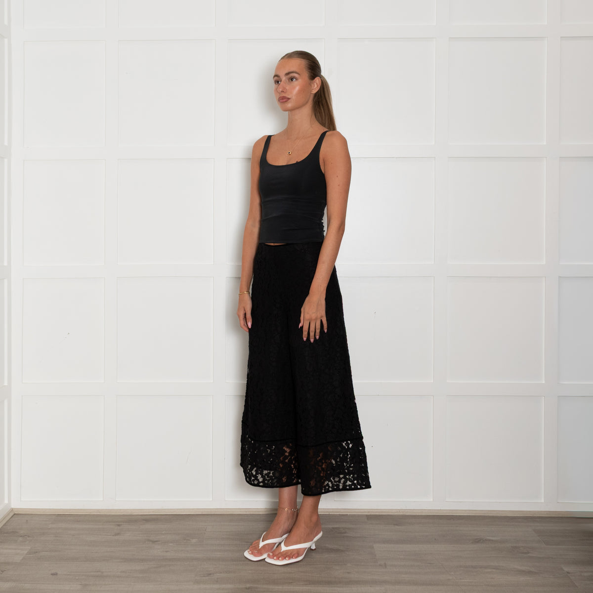 See By Chloe Black Broderie Anglaise Flare Trousers