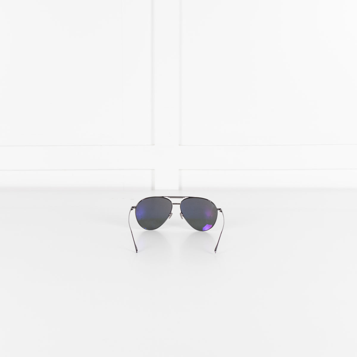 Linda Farrow Gunmetal Titanium Oversized Aviators with Black Lenses