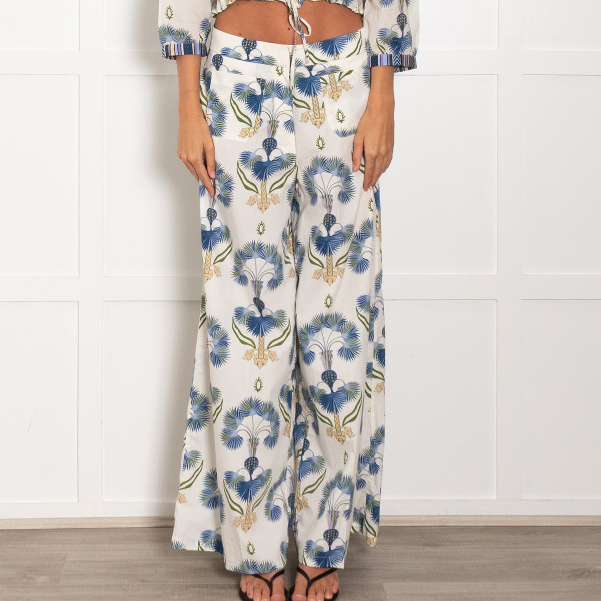 Emporio Sirenuse Cream Celestine Floral Print Wide Leg Trousers