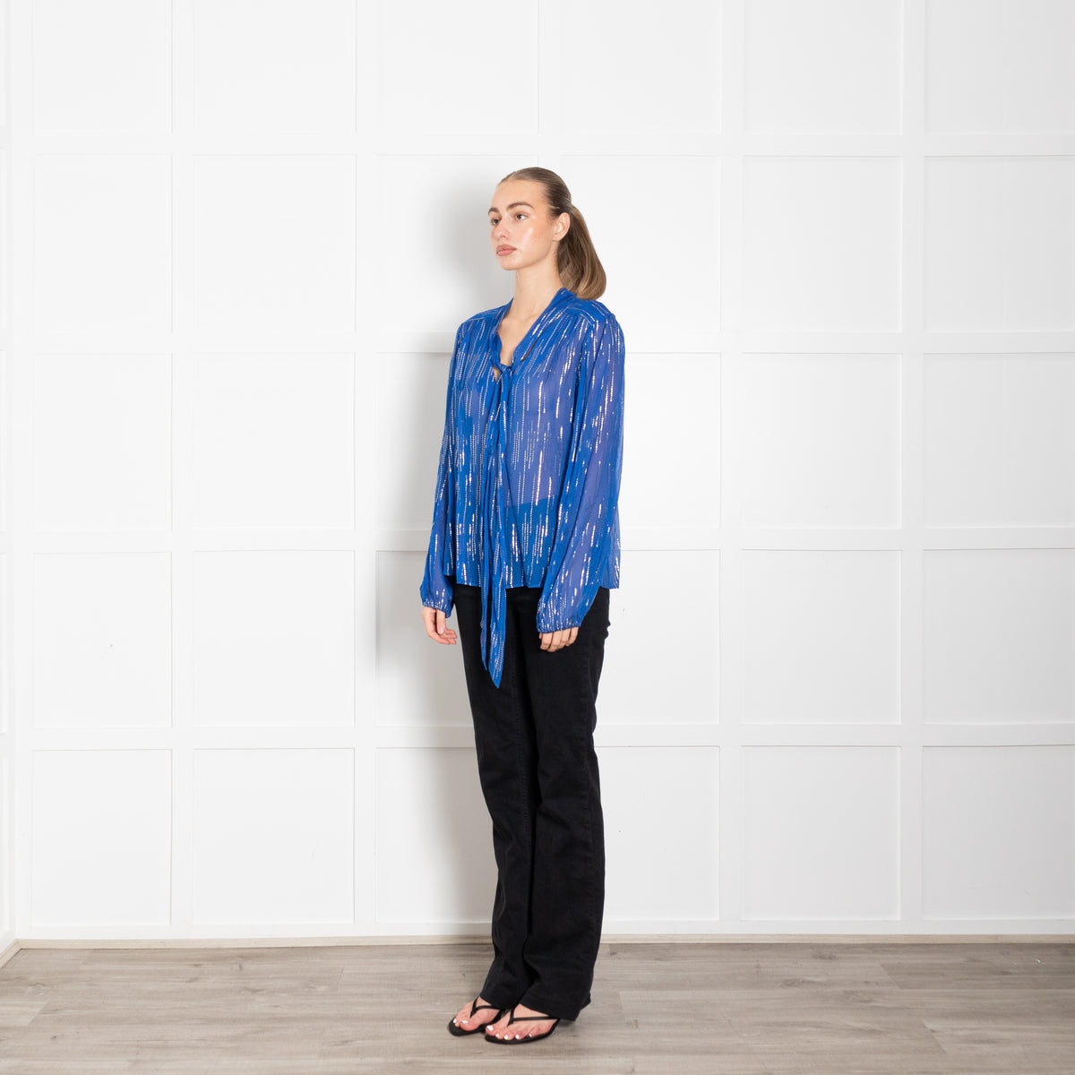 Rixo Royal Blue Raindrop Top With Gold Thread Detail