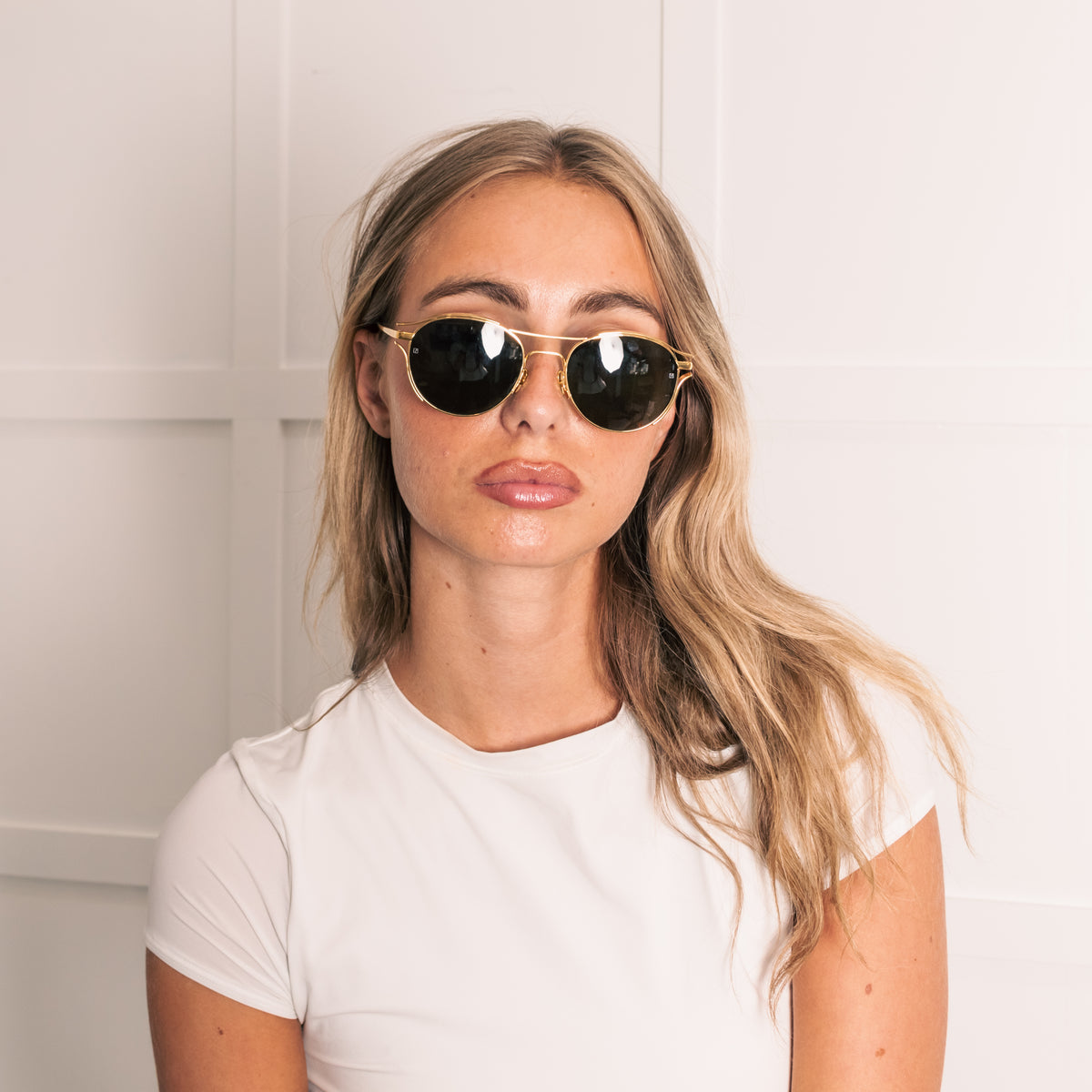 Linda Farrow Gold Titanium Round Sunglasses with Green Lens