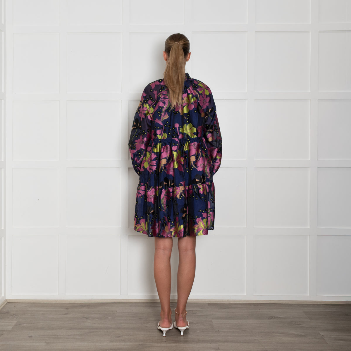 Stine Goya Blue and Pink Tiered Mini Dress