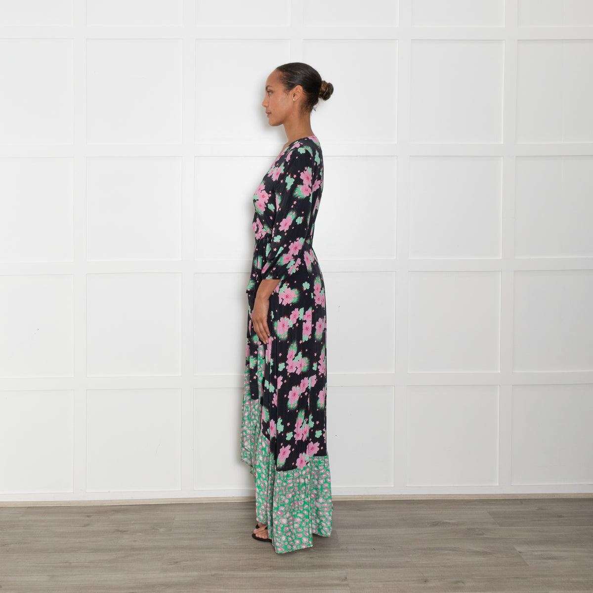 Primrose Park Black Wrap Dress With Pink Flowers
