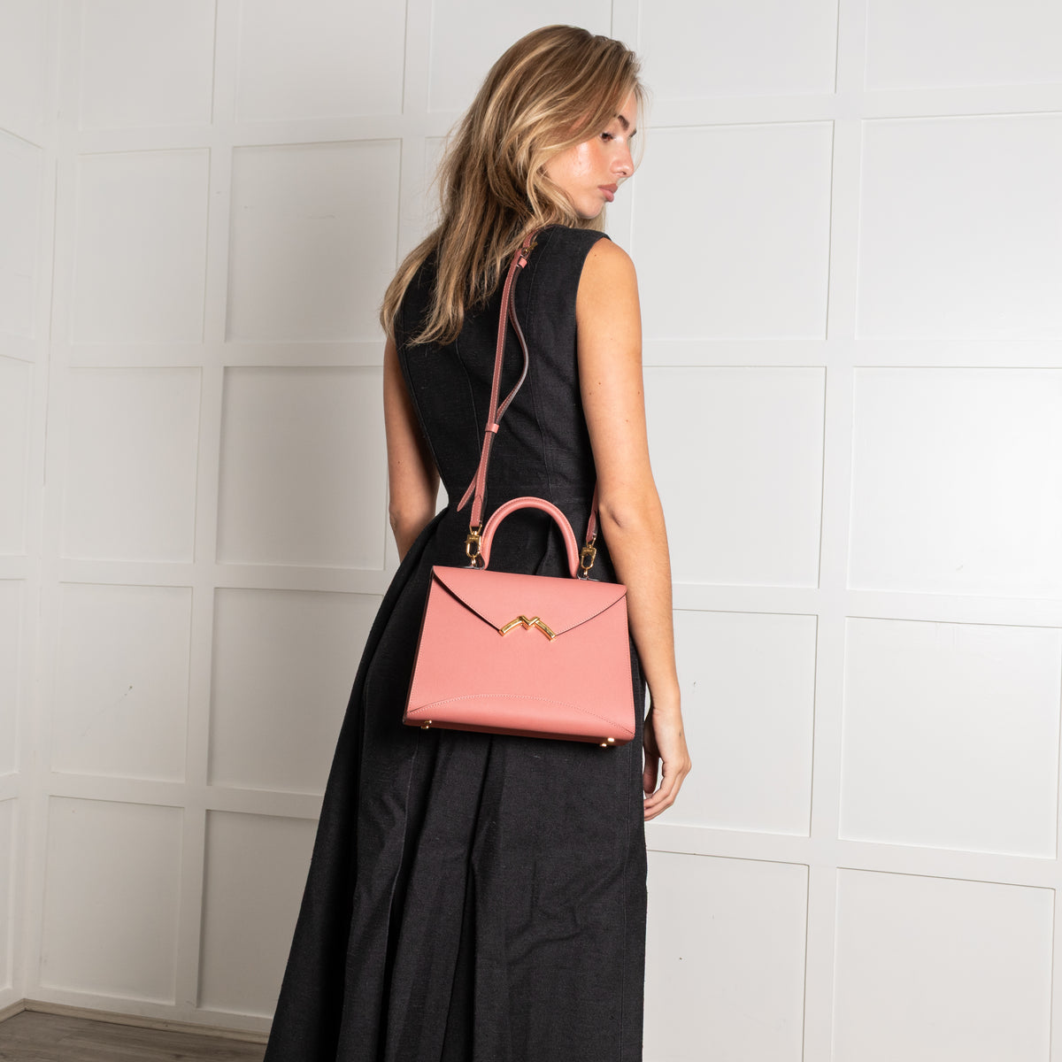 Moynat Wood Rose Calf Leather Gabrielle PM Handle Bag