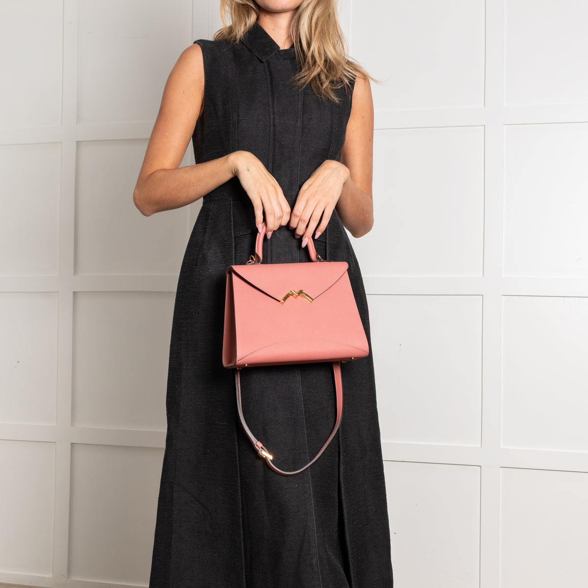 Moynat Wood Rose Calf Leather Gabrielle PM Handle Bag