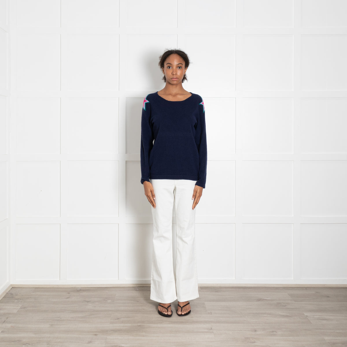 Wyse London Navy Blue Pink Star Detail Cashmere Jumper