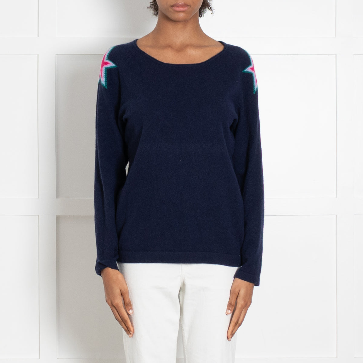 Wyse London Navy Blue Pink Star Detail Cashmere Jumper