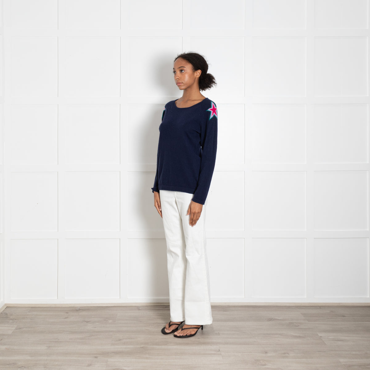 Wyse London Navy Blue Pink Star Detail Cashmere Jumper