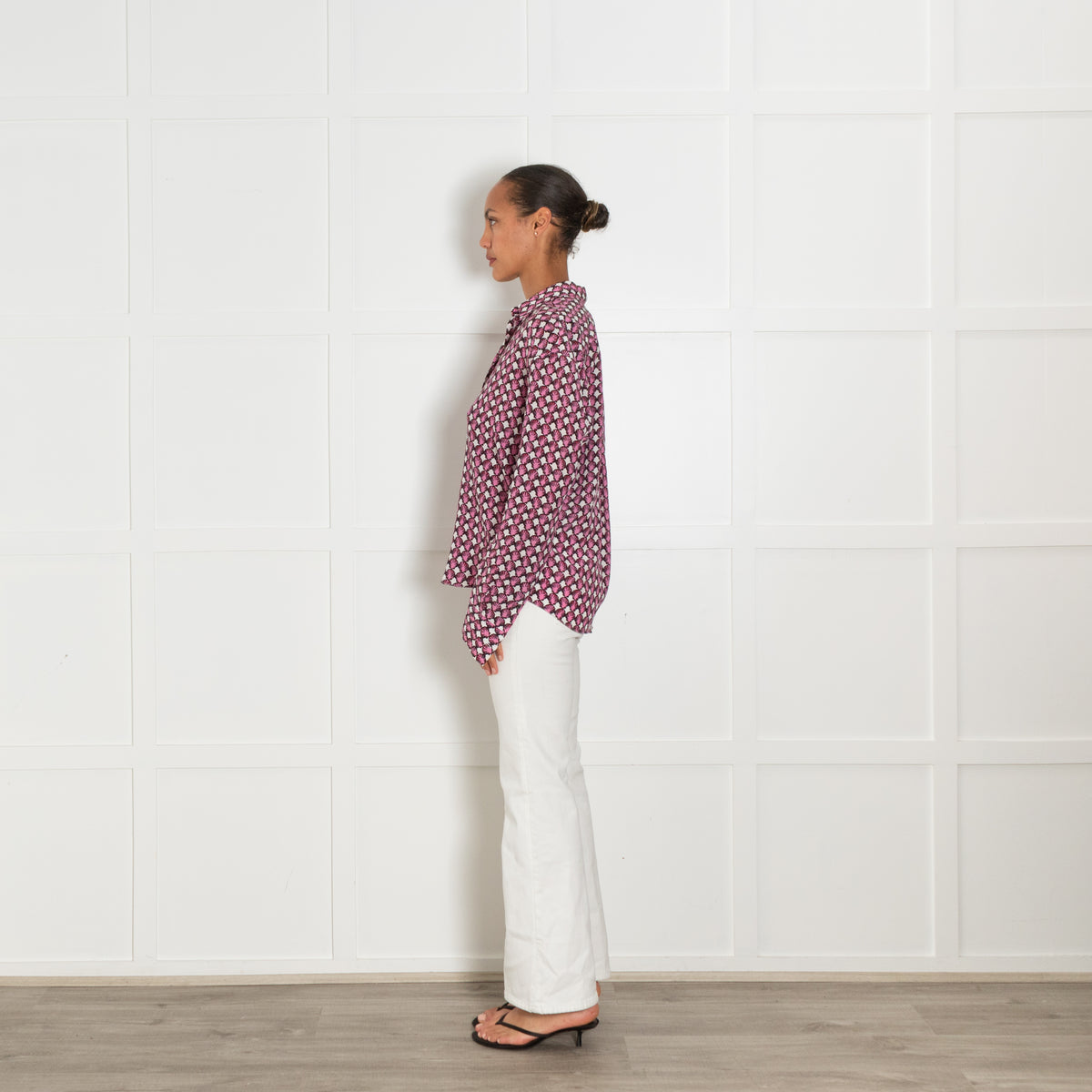 Marni White Silk Shirt With Pink Shell Block Print