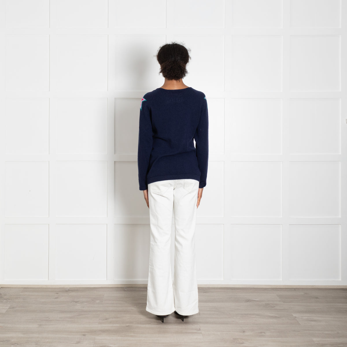 Wyse London Navy Blue Pink Star Detail Cashmere Jumper