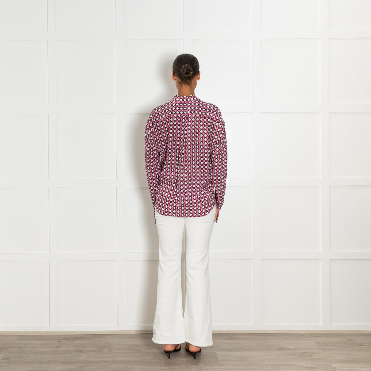 Marni White Silk Shirt With Pink Shell Block Print