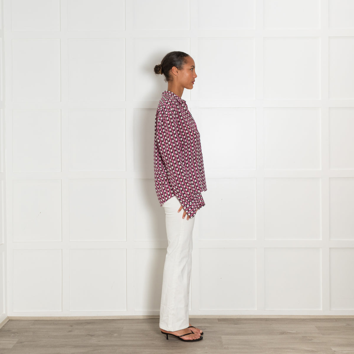 Marni White Silk Shirt With Pink Shell Block Print