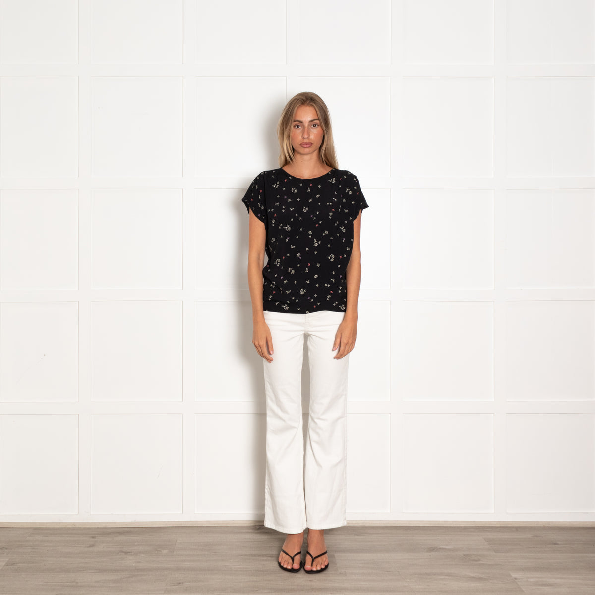 Sessun Black Yellow Floral Sleeveless Top