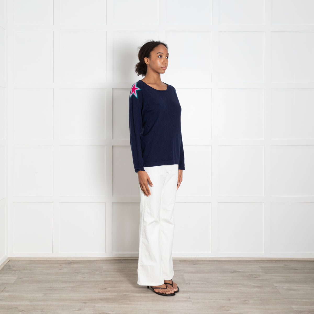 Wyse London Navy Blue Pink Star Detail Cashmere Jumper