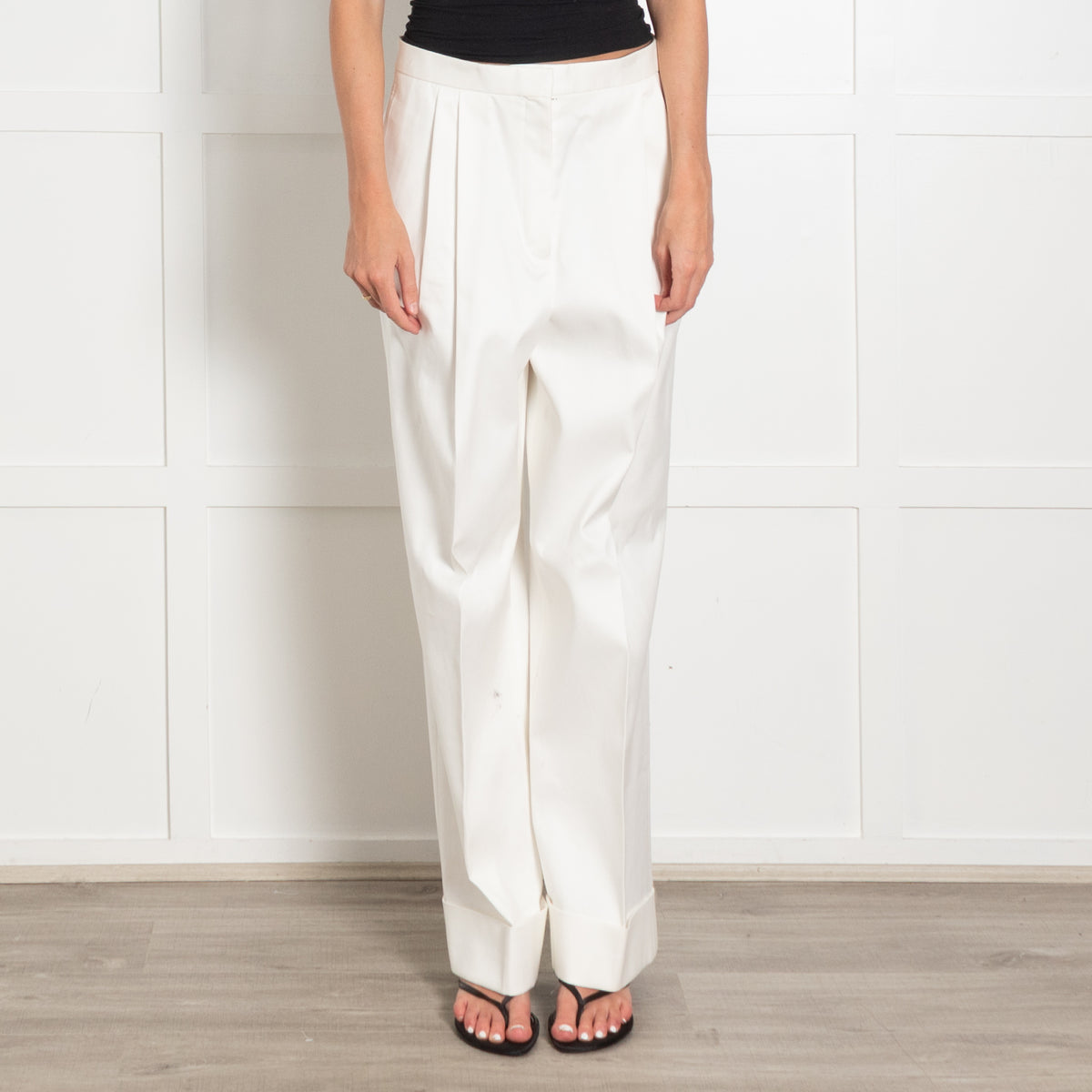 The Row Cream Pleat Front Trouser With Turnup