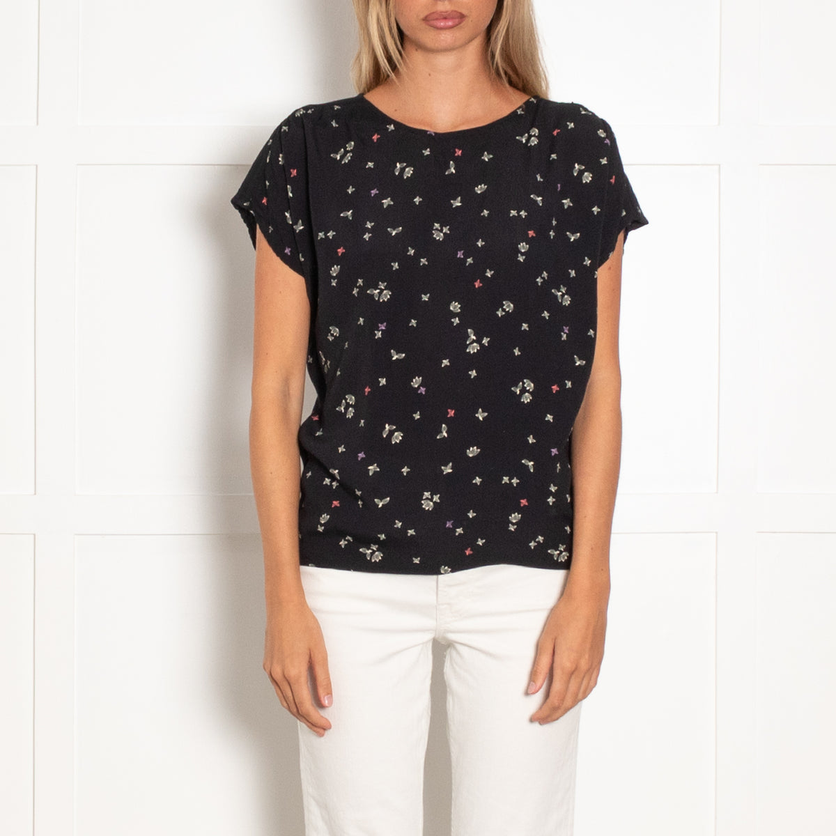 Sessun Black Yellow Floral Sleeveless Top