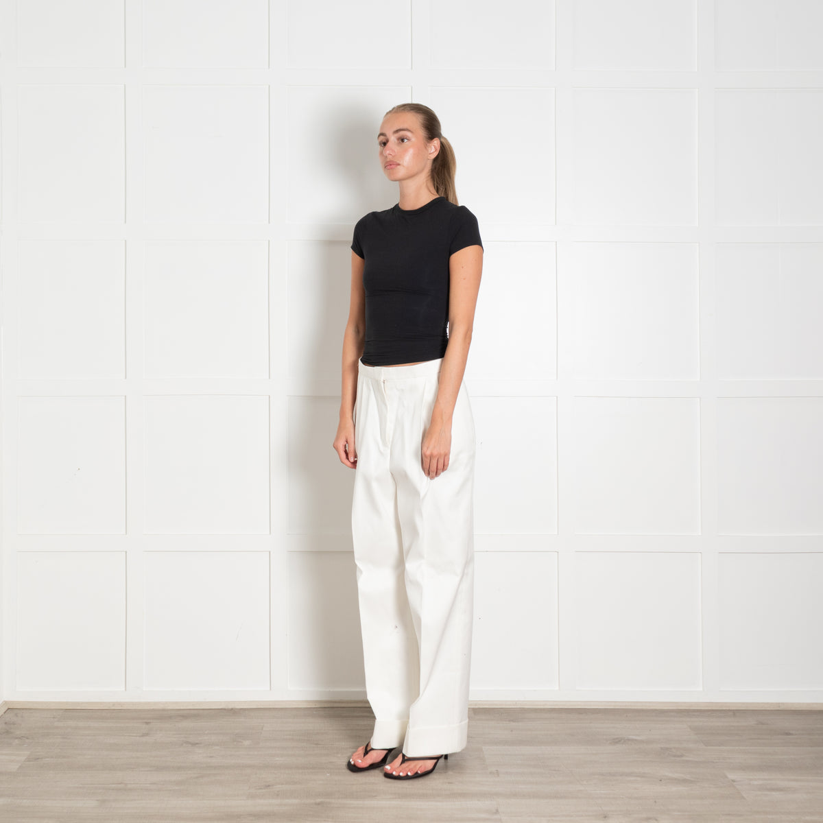The Row Cream Pleat Front Trouser With Turnup