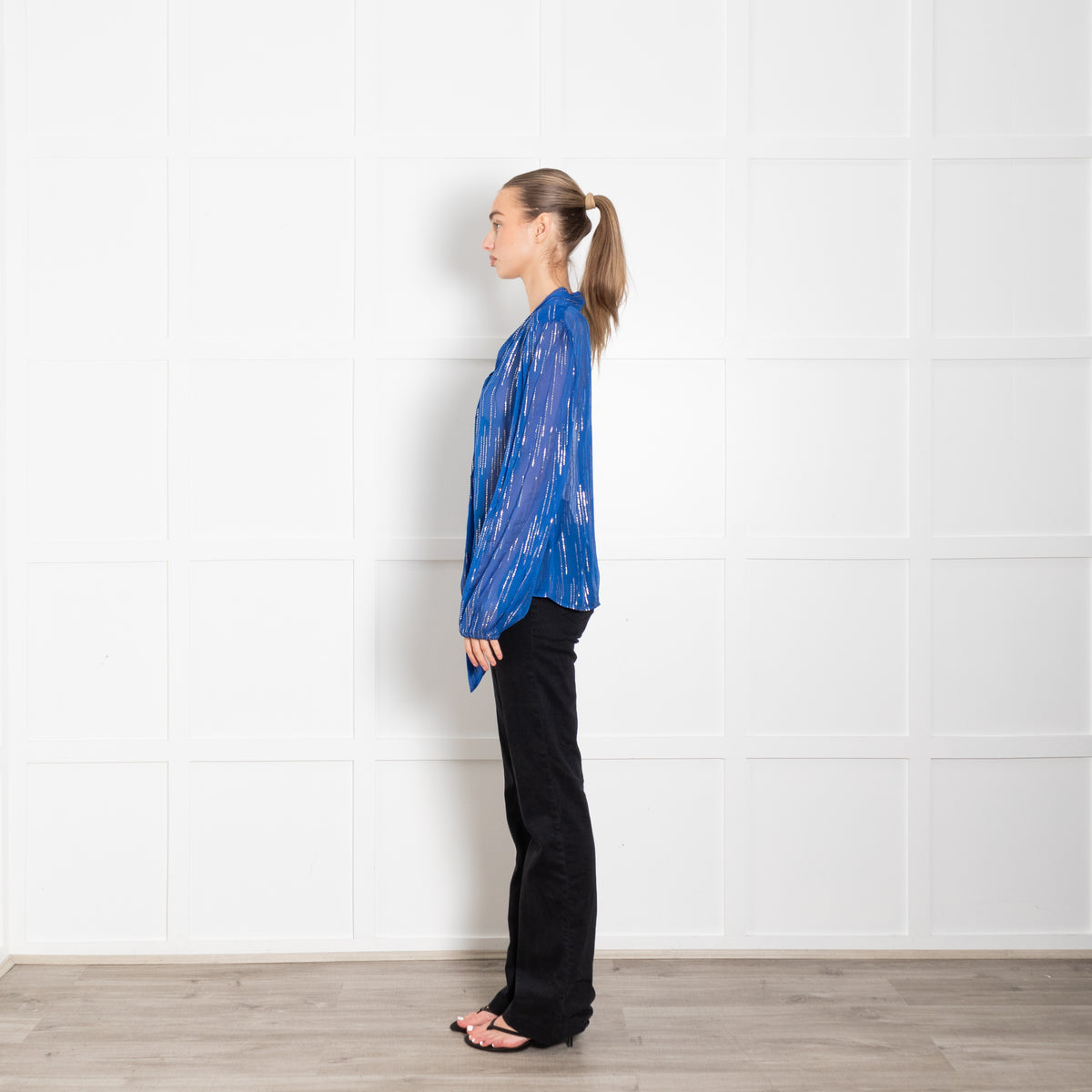 Rixo Royal Blue Raindrop Top With Gold Thread Detail