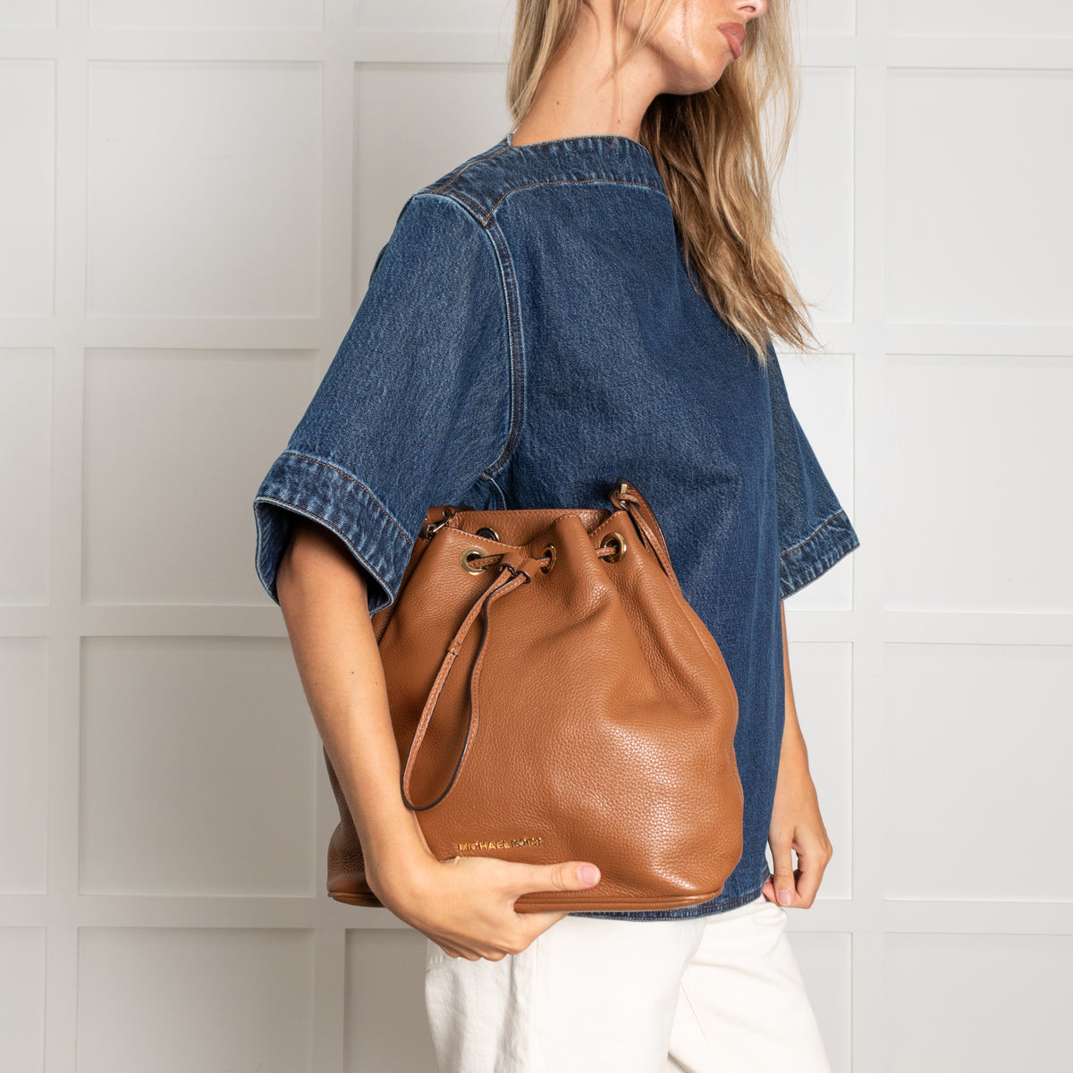 Michael Kors Jules Tan Leather Drawstring Shoulder Bag