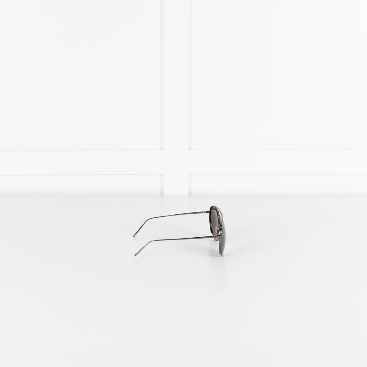 Linda Farrow Gunmetal Titanium Oversized Aviators with Black Lenses