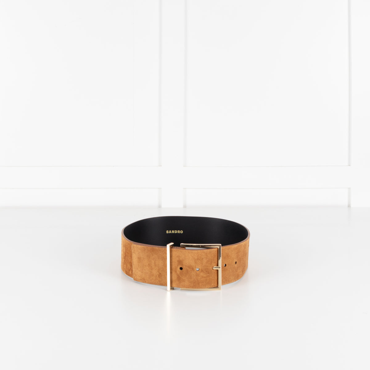 Sandro Tan Suede Wide Waist Belt
