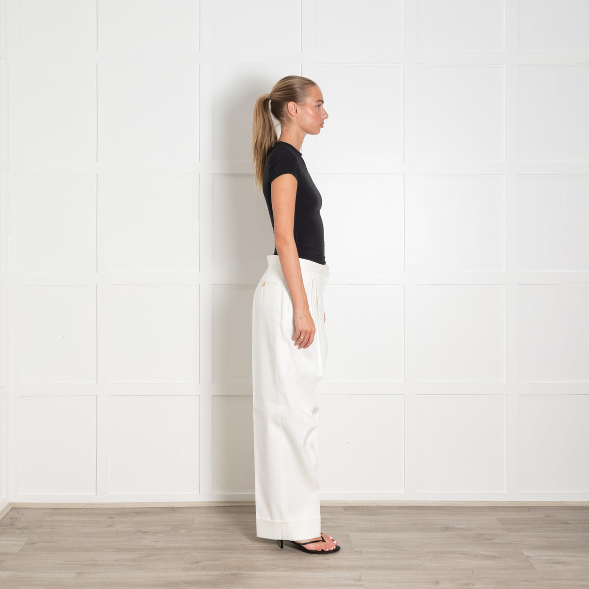 The Row Cream Pleat Front Trouser With Turnup