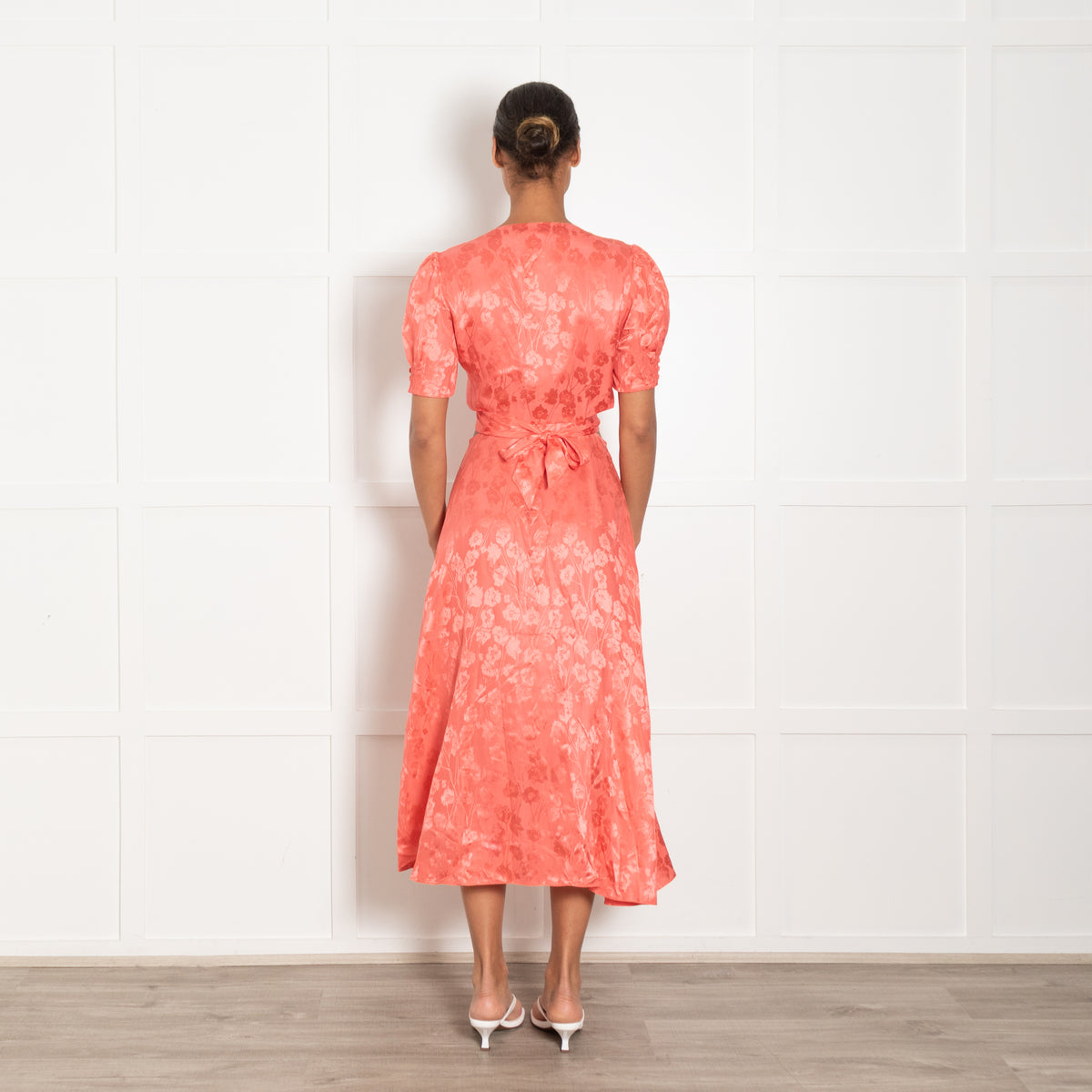 Saloni Orange Floral Cut Out Detail Short Sleeve Dress