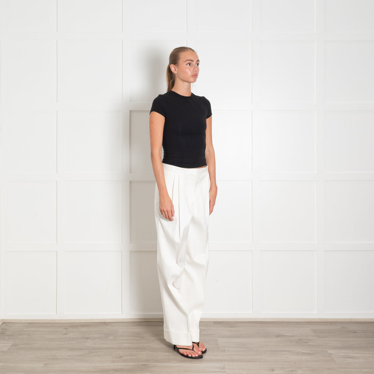 The Row Cream Pleat Front Trouser With Turnup