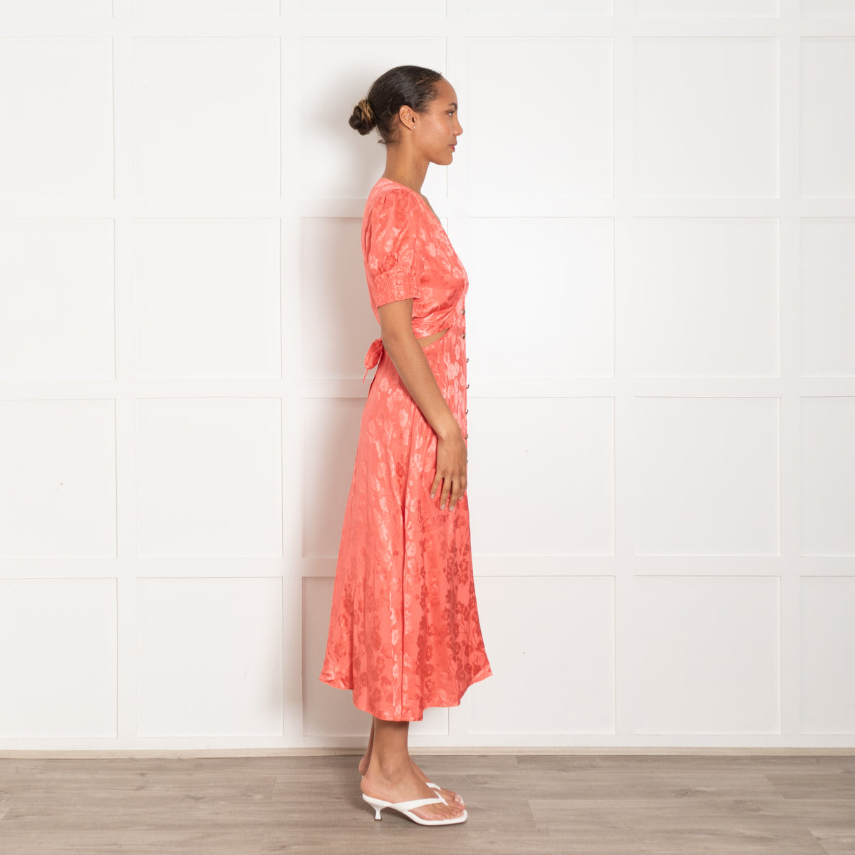 Saloni Orange Floral Cut Out Detail Short Sleeve Dress