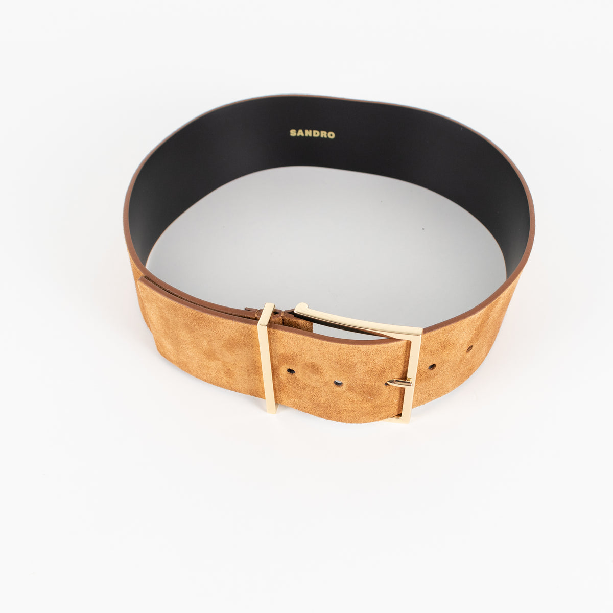 Sandro Tan Suede Wide Waist Belt