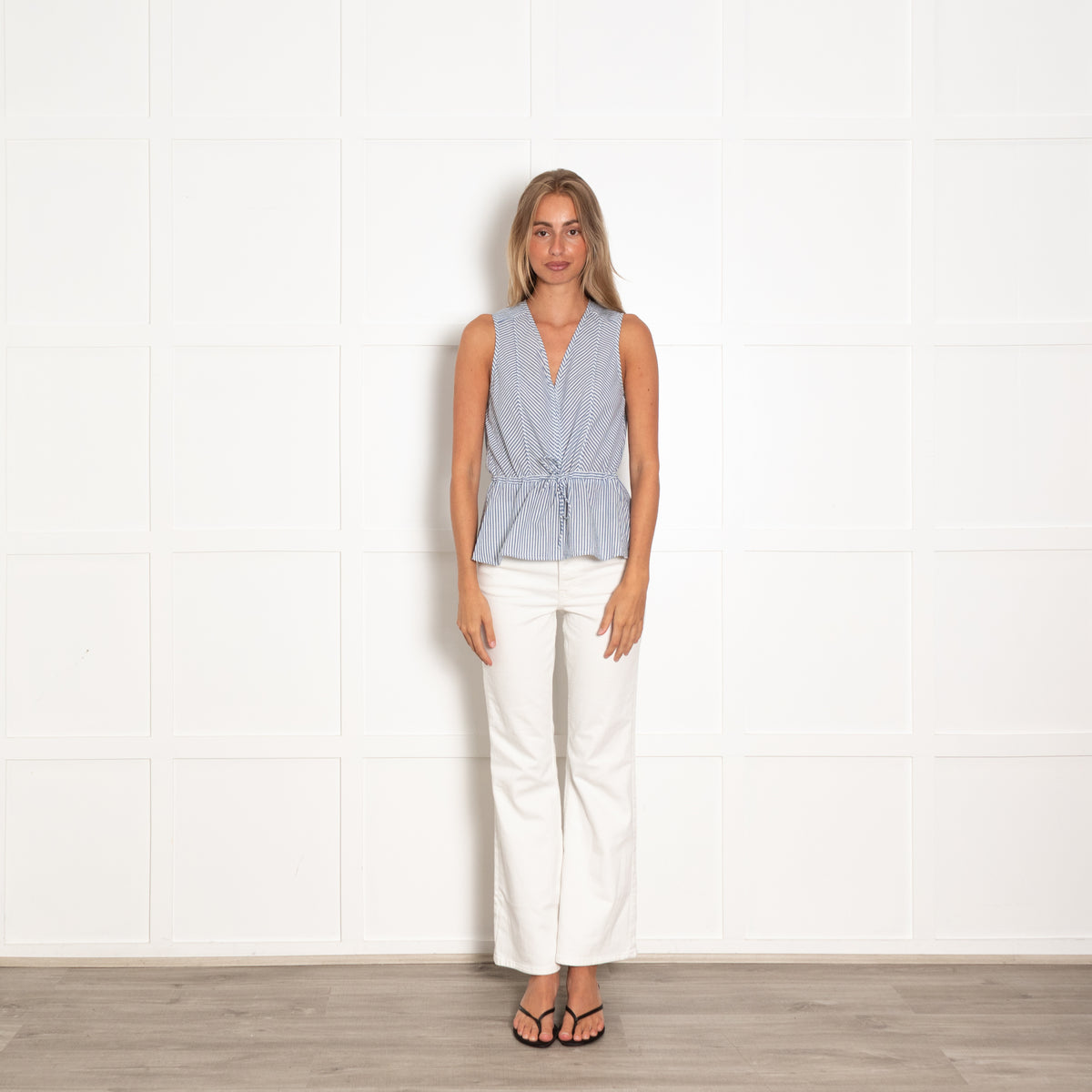 Brora White Blue Striped Sleeveless Cotton Top