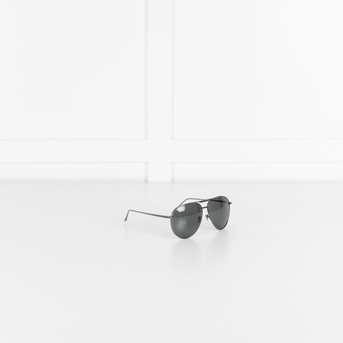 Linda Farrow Gunmetal Titanium Oversized Aviators with Black Lenses
