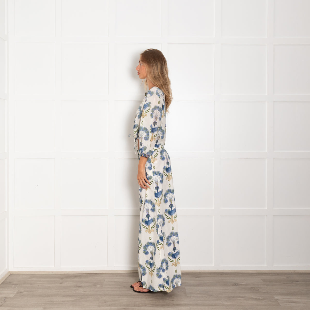 Emporio Sirenuse Cream Celestine Floral Print Wide Leg Trousers