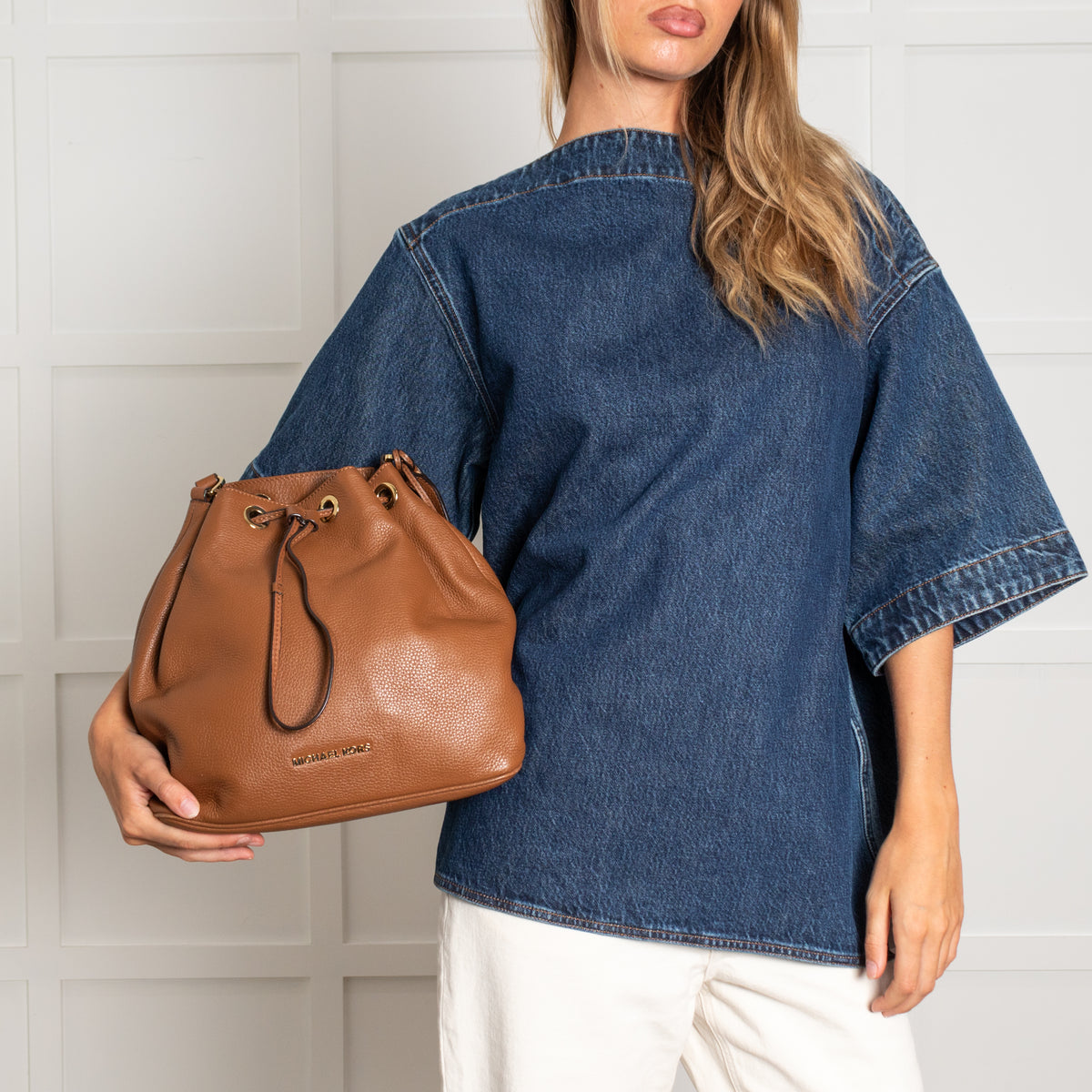 Michael Kors Jules Tan Leather Drawstring Shoulder Bag
