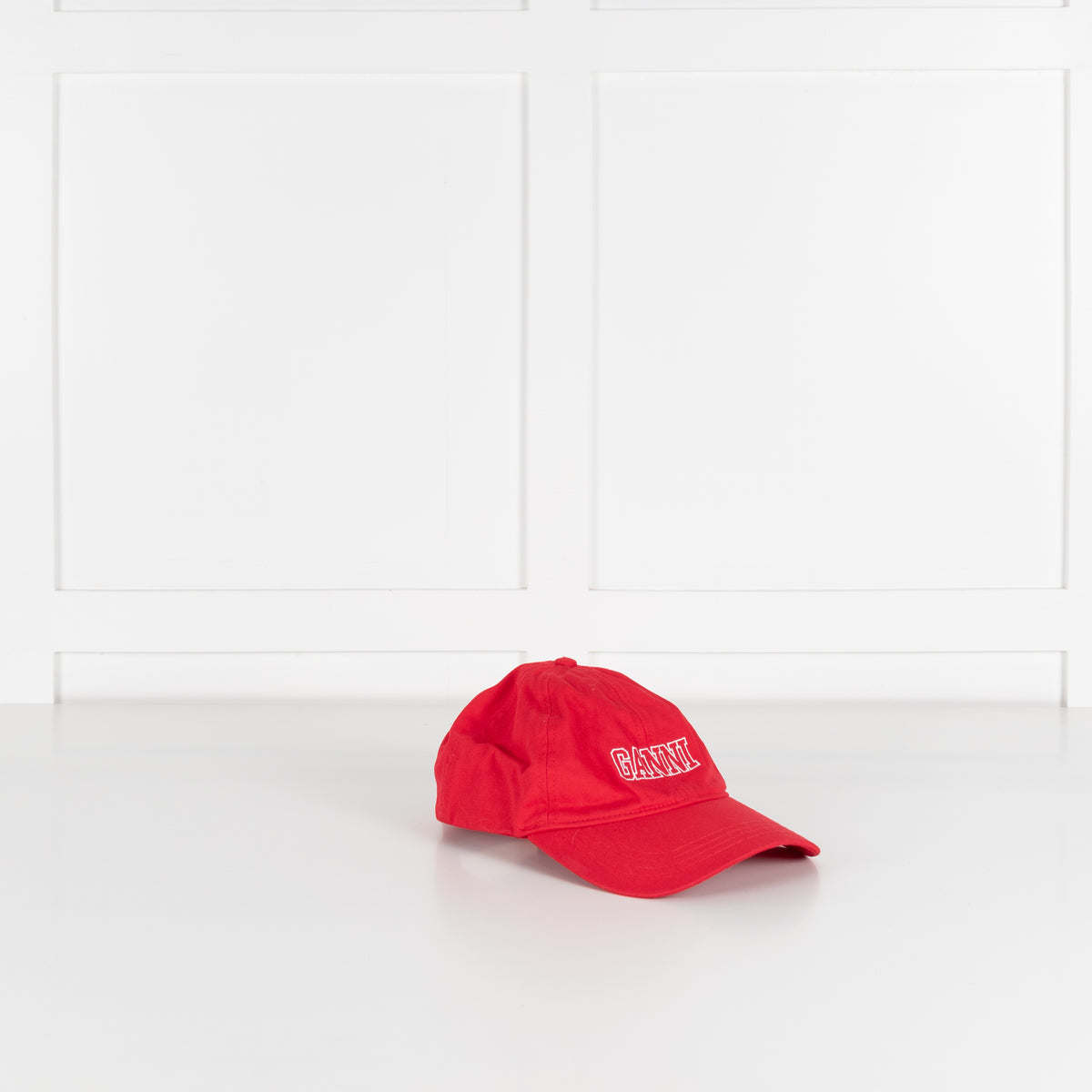 Ganni Red Cotton Hat With Front Logo Embroidered