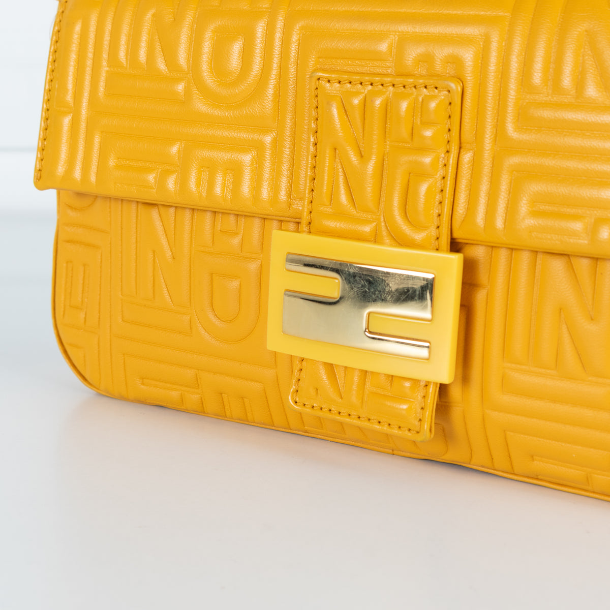 Fendi Yellow Leather Vintage Medium Baguette