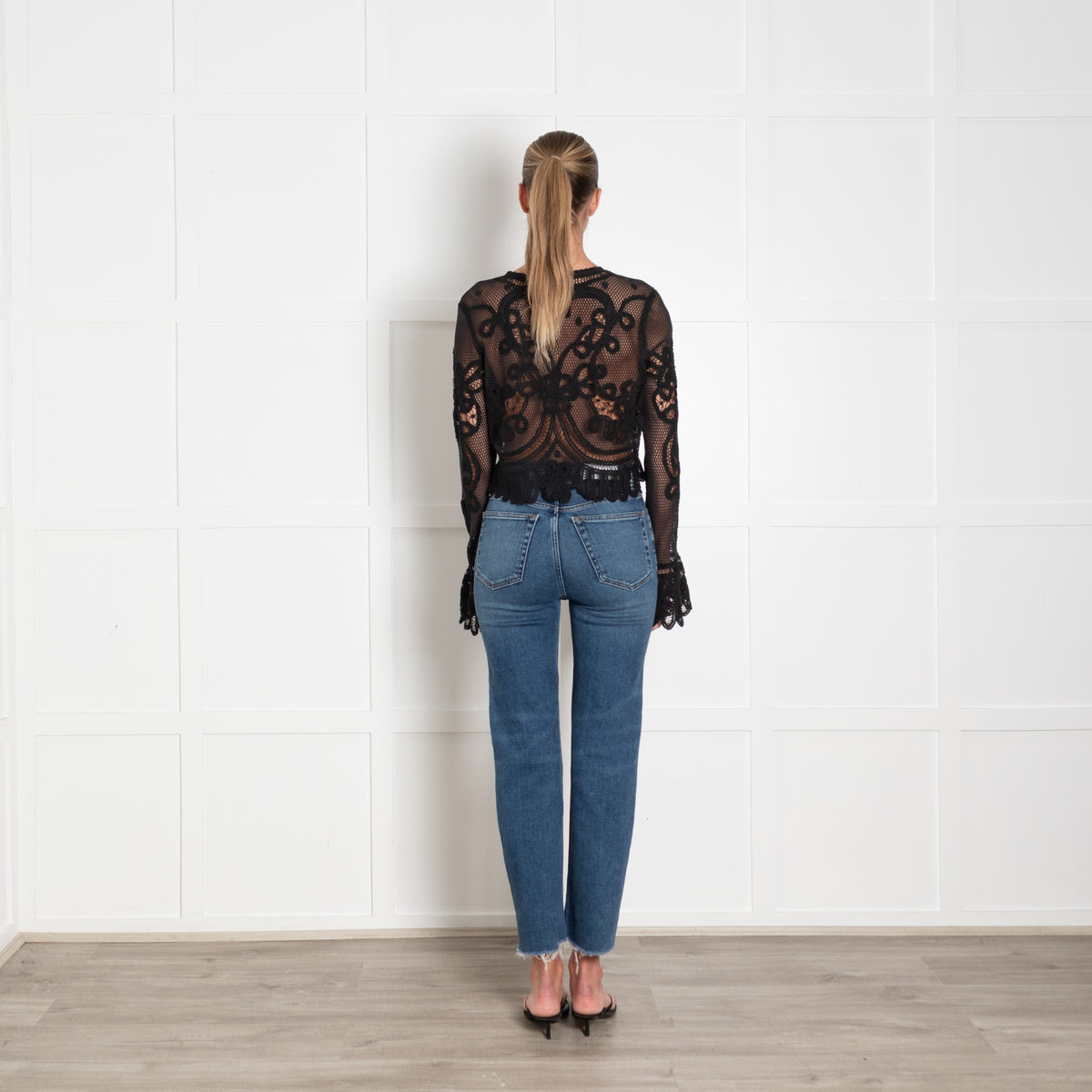 LoveShackFancy Black Lace Knit Flare Sleeve Cardigan