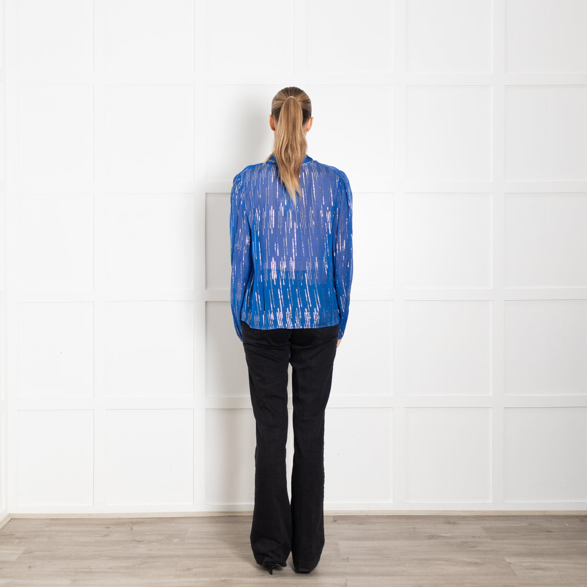 Rixo Royal Blue Raindrop Top With Gold Thread Detail